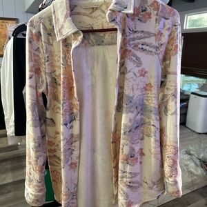 Soft Surroundings Floral Jacket - Cream and Pink